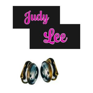 Vintage Judy Lee Black Cabochon Clip On Earrings